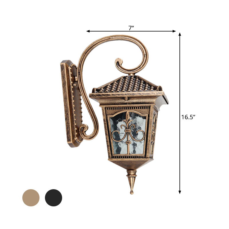 Vintage Pavilion Wall Lighting 1-Light Clear Water Glass Sconce Light in Black/Bronze with Curvy Arm Clearhalo 'Wall Lamps & Sconces' 'Wall Lights' Lighting' 814922