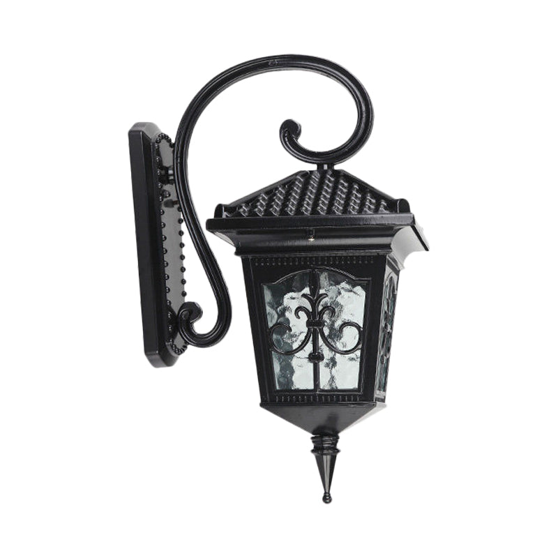 Vintage Pavilion Wall Lighting 1-Light Clear Water Glass Sconce Light in Black/Bronze with Curvy Arm Clearhalo 'Wall Lamps & Sconces' 'Wall Lights' Lighting' 814926