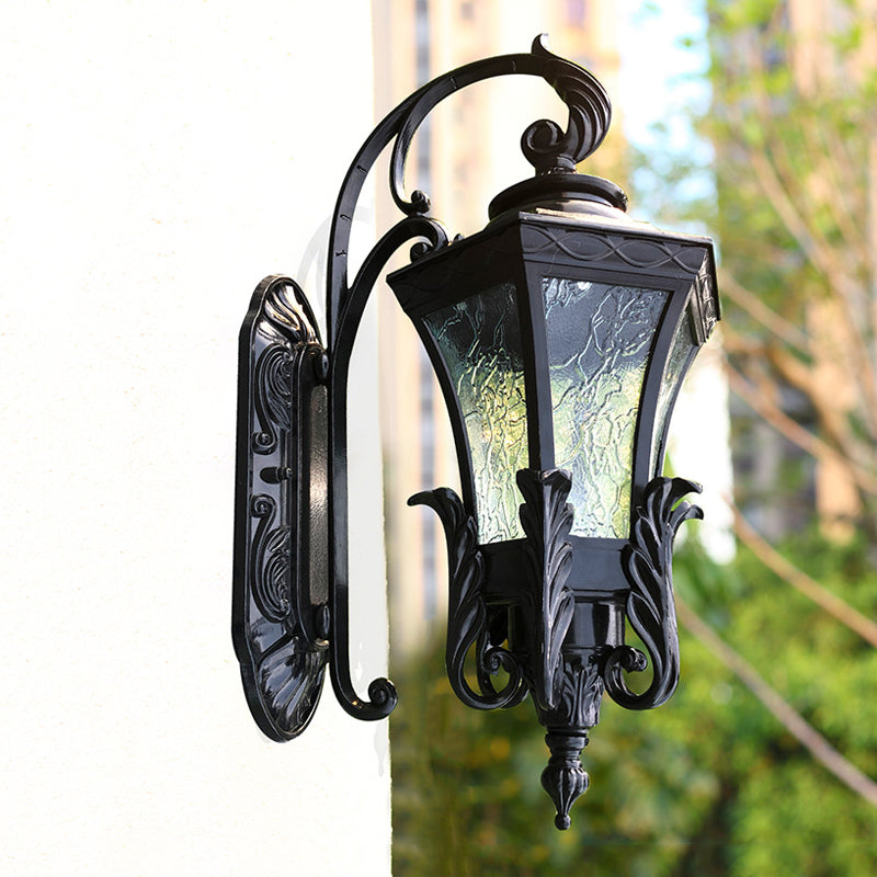 Clear Rippled Glass Paneled Bell Wall Light Cottage 1 Light Patio Wall Mount Lamp in Black Black Clearhalo 'Wall Lamps & Sconces' 'Wall Lights' Lighting' 814927