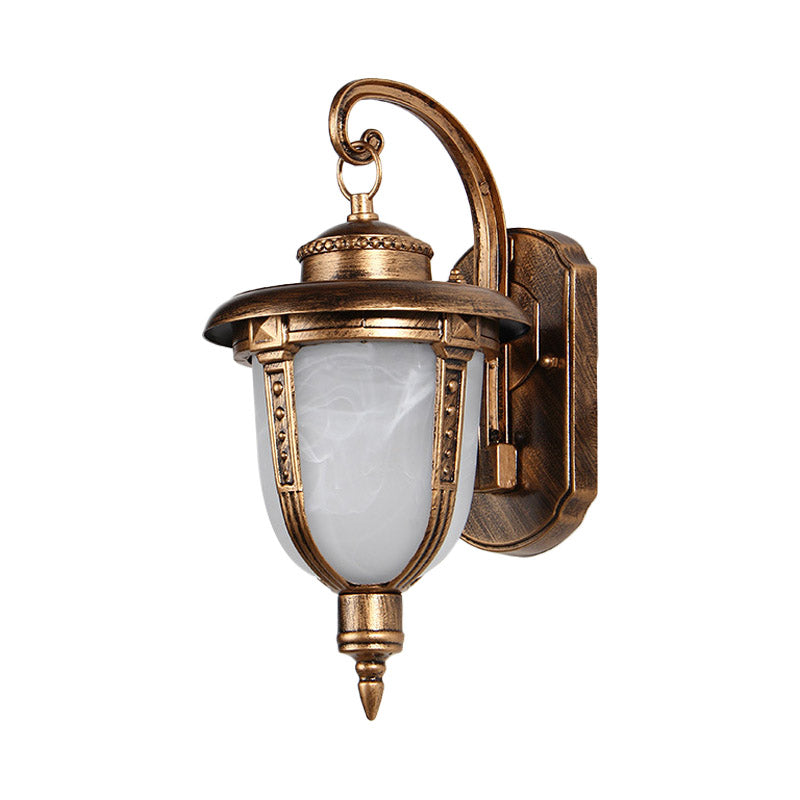 Urn-Shaped Frosted Glass Wall Sconce Country 1 Light Outdoor Wall Hanging Light in Black/Gold/Bronze Clearhalo 'Wall Lamps & Sconces' 'Wall Lights' Lighting' 814937