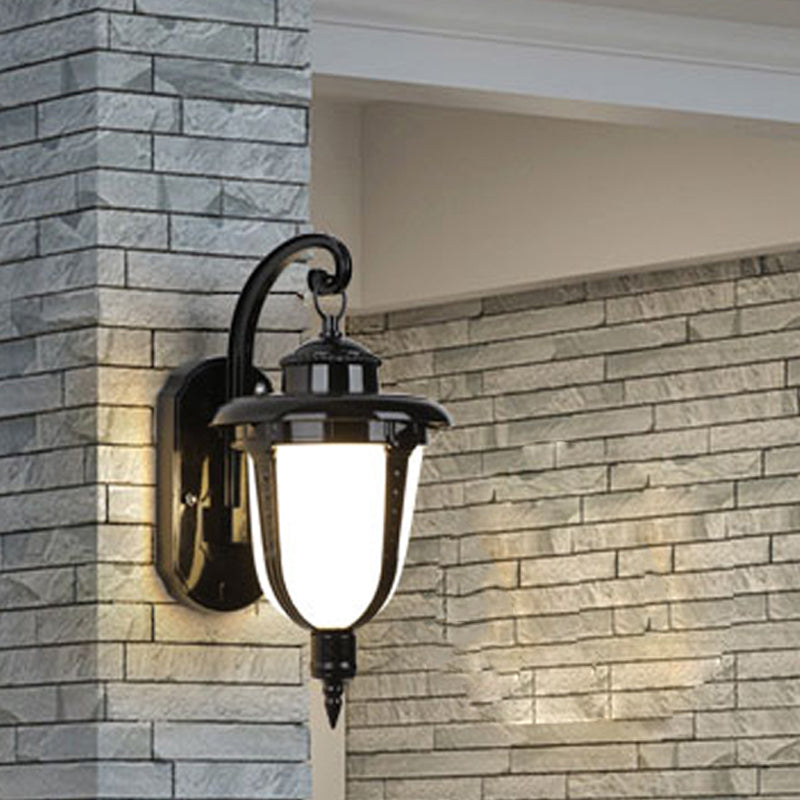 Urn-Shaped Frosted Glass Wall Sconce Country 1 Light Outdoor Wall Hanging Light in Black/Gold/Bronze Clearhalo 'Wall Lamps & Sconces' 'Wall Lights' Lighting' 814941