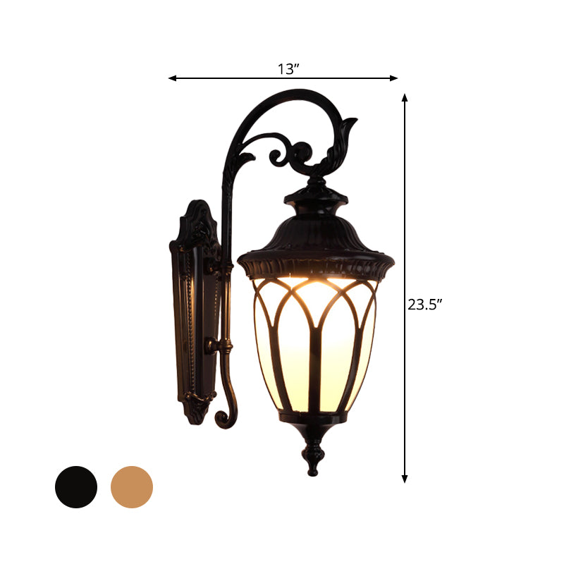 Pavilion Courtyard Wall Lighting Fixture Farmhouse Cream Glass 1-Light Black/Bronze Sconce Clearhalo 'Wall Lamps & Sconces' 'Wall Lights' Lighting' 814962