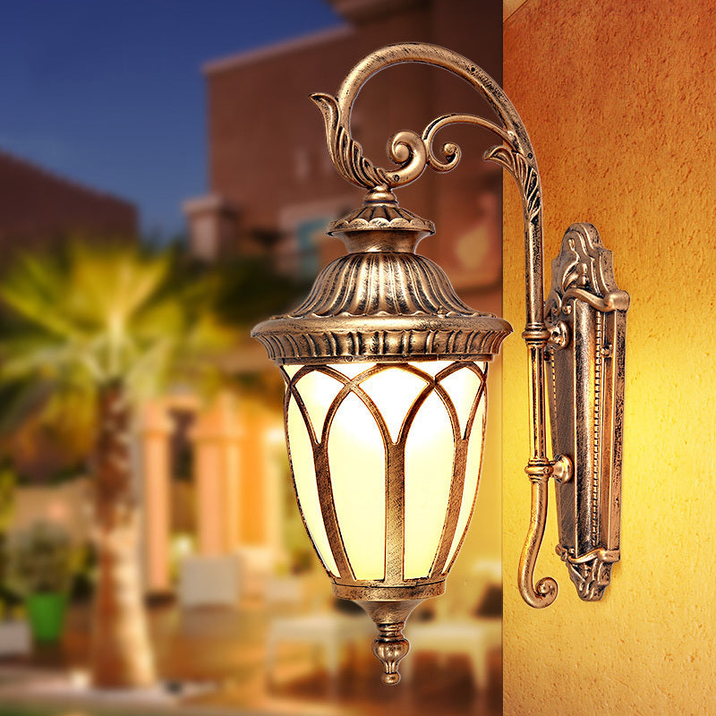 Pavilion Courtyard Wall Lighting Fixture Farmhouse Cream Glass 1-Light Black/Bronze Sconce Bronze Clearhalo 'Wall Lamps & Sconces' 'Wall Lights' Lighting' 814963