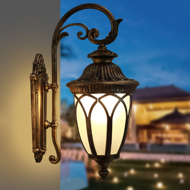 Pavilion Courtyard Wall Lighting Fixture Farmhouse Cream Glass 1-Light Black/Bronze Sconce Clearhalo 'Wall Lamps & Sconces' 'Wall Lights' Lighting' 814964