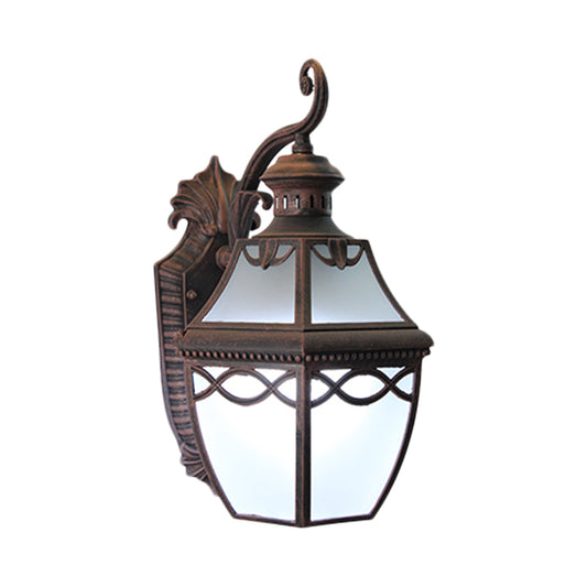 1 Head Opal Glass Wall Mounted Lamp Lodge Rust Outdoor Lantern Shaped Wall Sconce Lighting Clearhalo 'Wall Lamps & Sconces' 'Wall Lights' Lighting' 814969