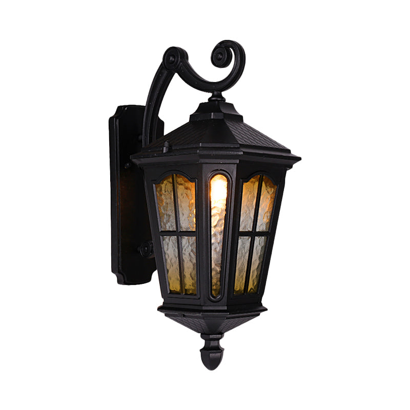 Black 1-Head Wall Mount Light Country Clear Water Glass Lantern Shade Sconce Lamp for Outdoor Clearhalo 'Wall Lamps & Sconces' 'Wall Lights' Lighting' 814973