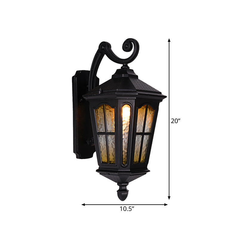 Black 1-Head Wall Mount Light Country Clear Water Glass Lantern Shade Sconce Lamp for Outdoor Clearhalo 'Wall Lamps & Sconces' 'Wall Lights' Lighting' 814974