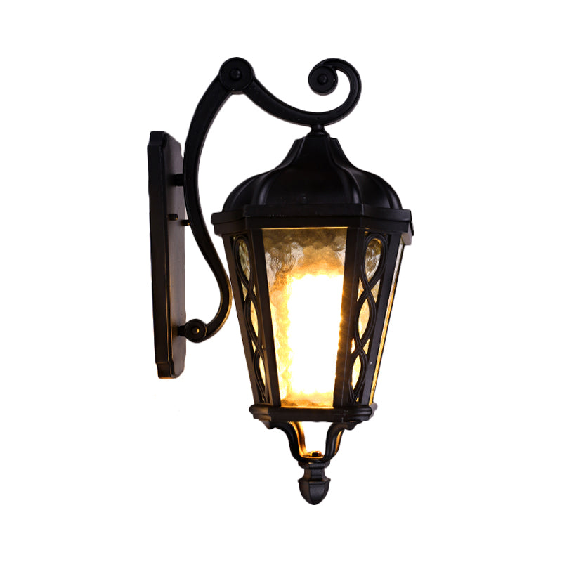 Black 1-Head Wall Mount Light Country Clear Water Glass Lantern Shade Sconce Lamp for Outdoor Clearhalo 'Wall Lamps & Sconces' 'Wall Lights' Lighting' 814978