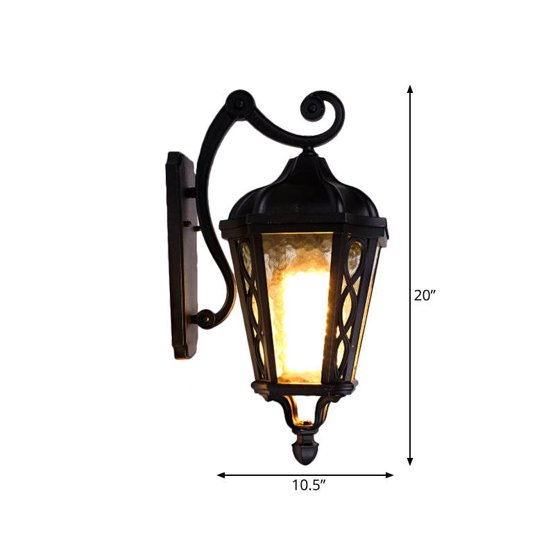 Black 1-Head Wall Mount Light Country Clear Water Glass Lantern Shade Sconce Lamp for Outdoor Clearhalo 'Wall Lamps & Sconces' 'Wall Lights' Lighting' 814979