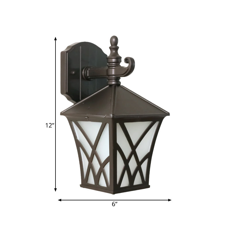 1-Head Frosted Glass Wall Sconce Lighting Traditional Dark Coffee Lantern Outdoor Wall Light Fixture Clearhalo 'Wall Lamps & Sconces' 'Wall Lights' Lighting' 815028