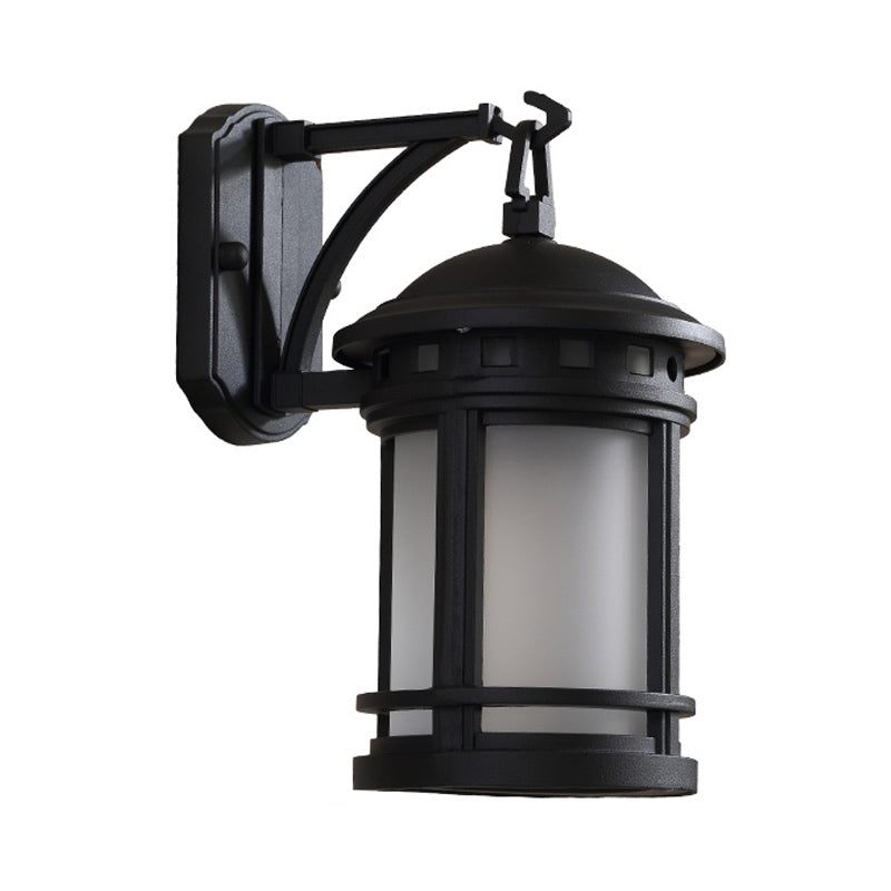 Black/Coffee 1 Bulb Wall Mounted Lighting Country White Glass Cylinder Wall Lamp for Courtyard Clearhalo 'Wall Lamps & Sconces' 'Wall Lights' Lighting' 815031