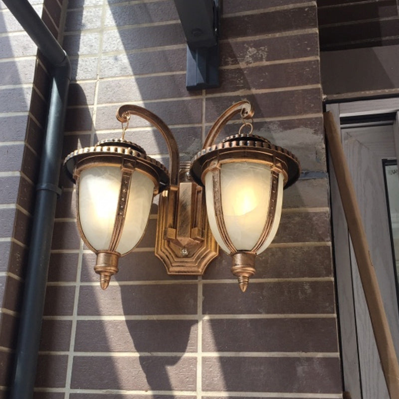 2 Lights Wall Mounted Lamp Classic Patio Sconce with Urn Frosted Glass Shade in Black/Bronze, Small/Large Clearhalo 'Wall Lamps & Sconces' 'Wall Lights' Lighting' 815038