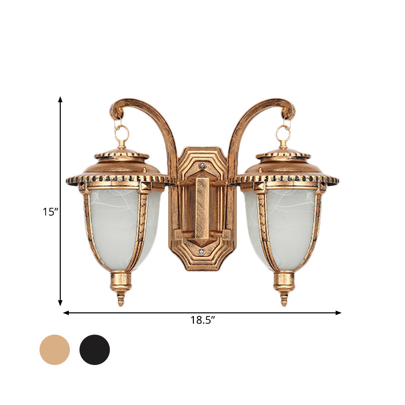 2 Lights Wall Mounted Lamp Classic Patio Sconce with Urn Frosted Glass Shade in Black/Bronze, Small/Large Clearhalo 'Wall Lamps & Sconces' 'Wall Lights' Lighting' 815040