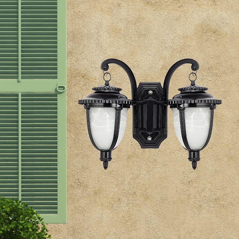 2 Lights Wall Mounted Lamp Classic Patio Sconce with Urn Frosted Glass Shade in Black/Bronze, Small/Large Clearhalo 'Wall Lamps & Sconces' 'Wall Lights' Lighting' 815042