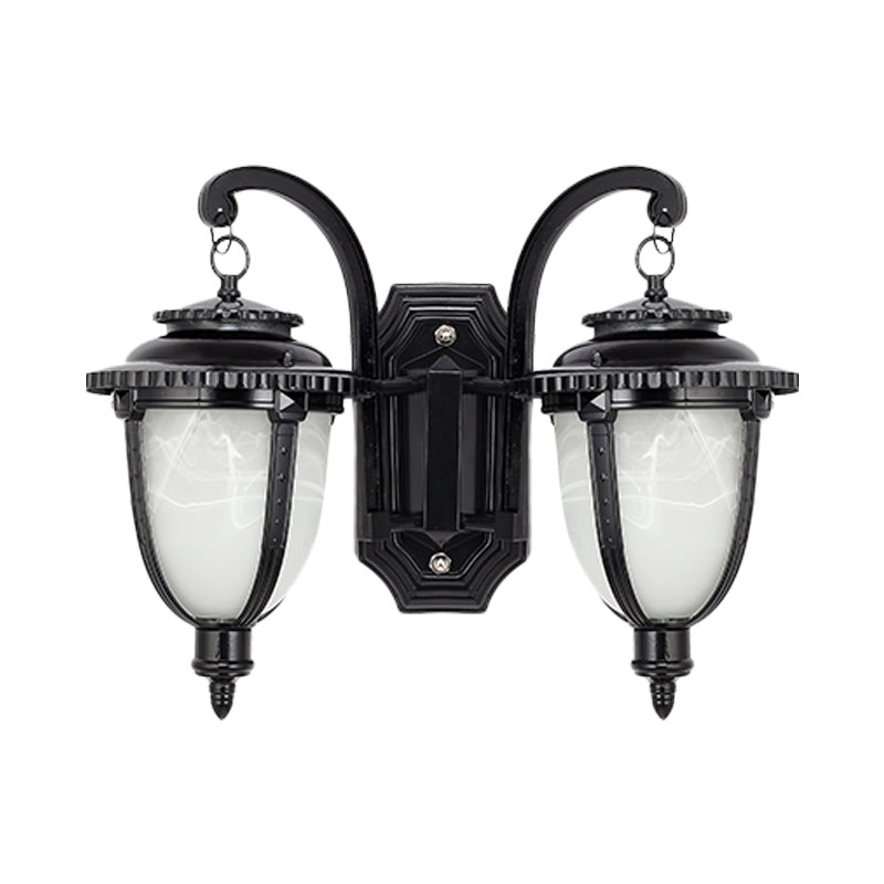 2 Lights Wall Mounted Lamp Classic Patio Sconce with Urn Frosted Glass Shade in Black/Bronze, Small/Large Clearhalo 'Wall Lamps & Sconces' 'Wall Lights' Lighting' 815044