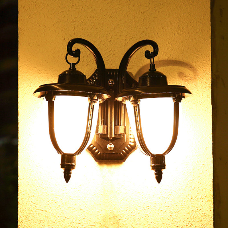 2 Lights Wall Mounted Lamp Classic Patio Sconce with Urn Frosted Glass Shade in Black/Bronze, Small/Large Clearhalo 'Wall Lamps & Sconces' 'Wall Lights' Lighting' 815045