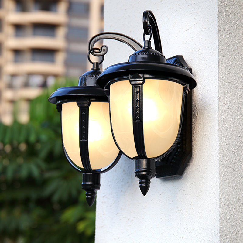 2 Lights Wall Mounted Lamp Classic Patio Sconce with Urn Frosted Glass Shade in Black/Bronze, Small/Large Clearhalo 'Wall Lamps & Sconces' 'Wall Lights' Lighting' 815047