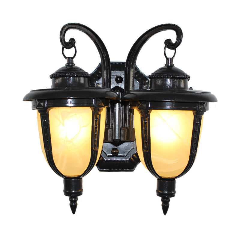 2 Lights Wall Mounted Lamp Classic Patio Sconce with Urn Frosted Glass Shade in Black/Bronze, Small/Large Clearhalo 'Wall Lamps & Sconces' 'Wall Lights' Lighting' 815048