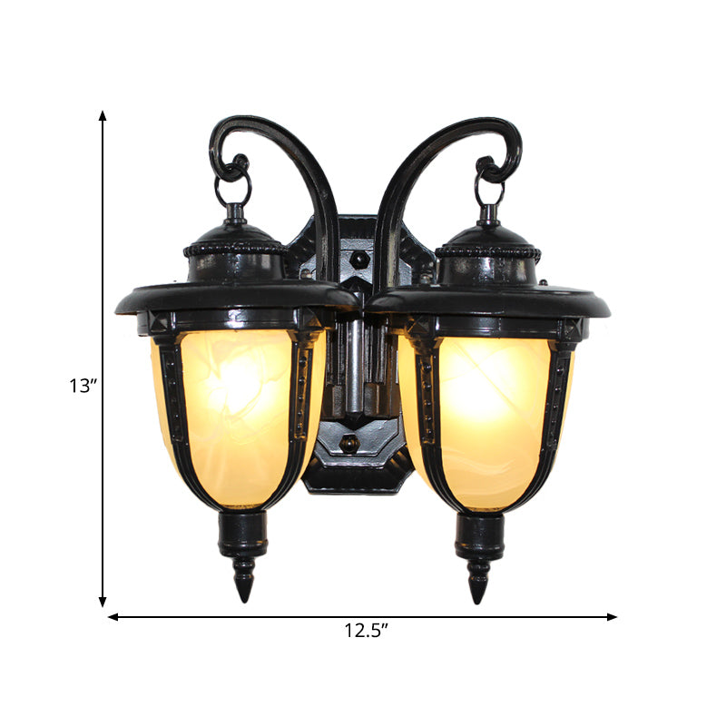 2 Lights Wall Mounted Lamp Classic Patio Sconce with Urn Frosted Glass Shade in Black/Bronze, Small/Large Clearhalo 'Wall Lamps & Sconces' 'Wall Lights' Lighting' 815049