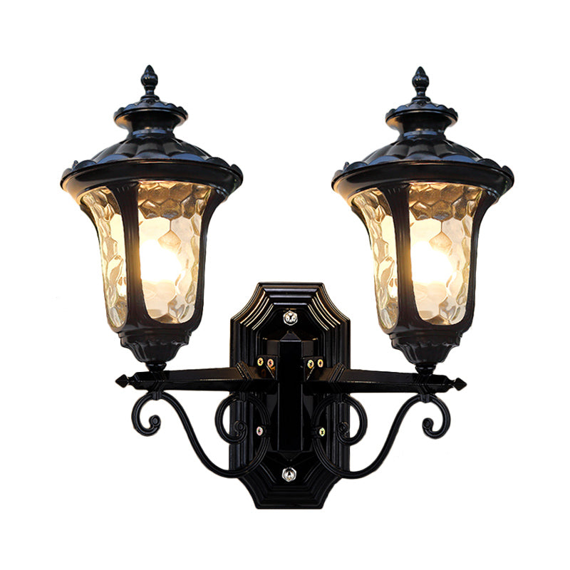 2 Bulbs Wall Mount Light Traditional Urn-Shade Clear Dimple Glass Sconce Lamp in Black Clearhalo 'Wall Lamps & Sconces' 'Wall Lights' Lighting' 815064