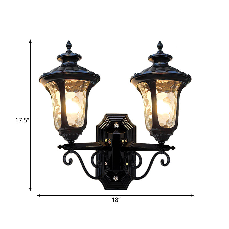 2 Bulbs Wall Mount Light Traditional Urn-Shade Clear Dimple Glass Sconce Lamp in Black Clearhalo 'Wall Lamps & Sconces' 'Wall Lights' Lighting' 815065