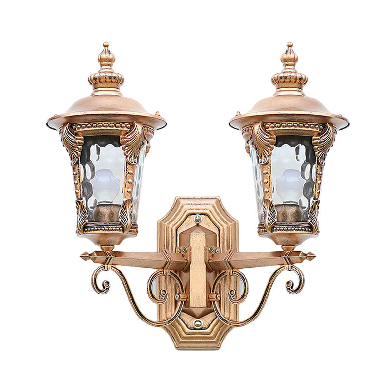 Lantern Shaped Clear Dimple Glass Wall Lighting Cottage Style 2 Heads Courtyard Wall Hanging Light in Bronze Clearhalo 'Wall Lamps & Sconces' 'Wall Lights' Lighting' 815068