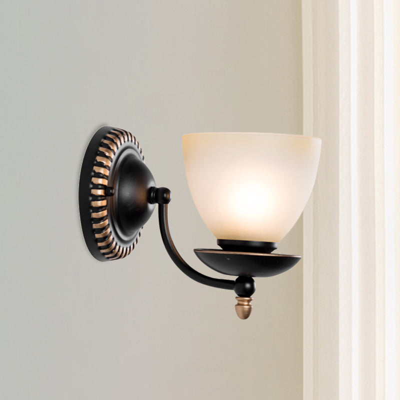 1/2-Head Bud Wall Light Fixture Traditional Black Frosted White Glass Sconce Wall Lighting for Bedroom Clearhalo 'Wall Lamps & Sconces' 'Wall Lights' Lighting' 815092