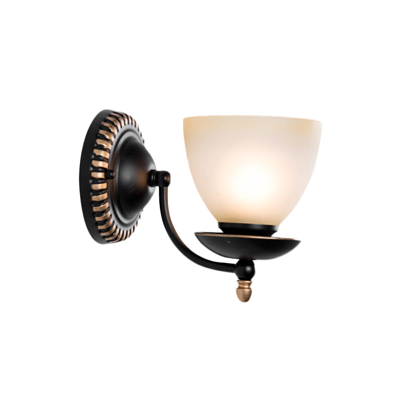 1/2-Head Bud Wall Light Fixture Traditional Black Frosted White Glass Sconce Wall Lighting for Bedroom Clearhalo 'Wall Lamps & Sconces' 'Wall Lights' Lighting' 815093