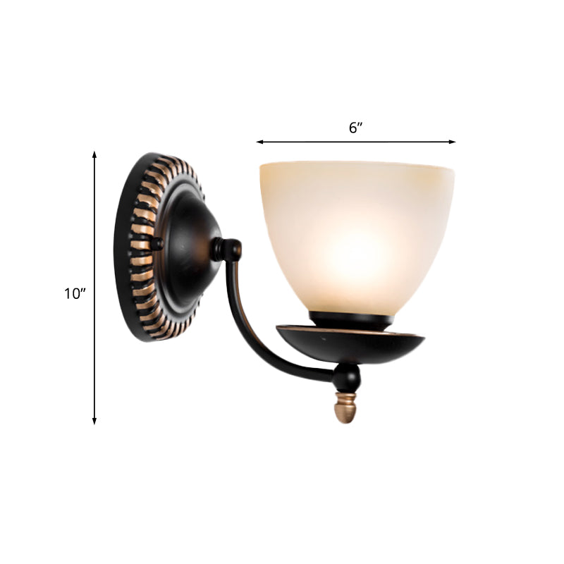 1/2-Head Bud Wall Light Fixture Traditional Black Frosted White Glass Sconce Wall Lighting for Bedroom Clearhalo 'Wall Lamps & Sconces' 'Wall Lights' Lighting' 815094