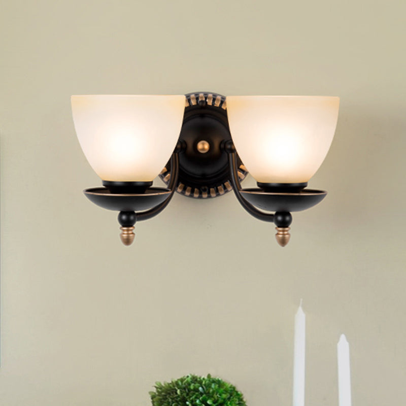 1/2-Head Bud Wall Light Fixture Traditional Black Frosted White Glass Sconce Wall Lighting for Bedroom Clearhalo 'Wall Lamps & Sconces' 'Wall Lights' Lighting' 815096