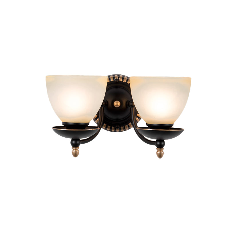 1/2-Head Bud Wall Light Fixture Traditional Black Frosted White Glass Sconce Wall Lighting for Bedroom Clearhalo 'Wall Lamps & Sconces' 'Wall Lights' Lighting' 815097