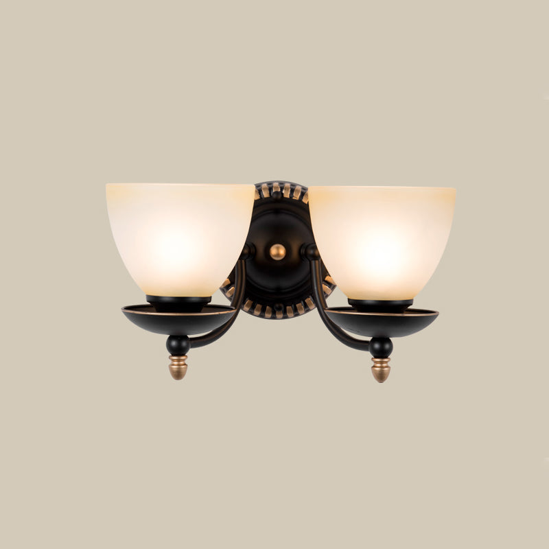 1/2-Head Bud Wall Light Fixture Traditional Black Frosted White Glass Sconce Wall Lighting for Bedroom Clearhalo 'Wall Lamps & Sconces' 'Wall Lights' Lighting' 815098