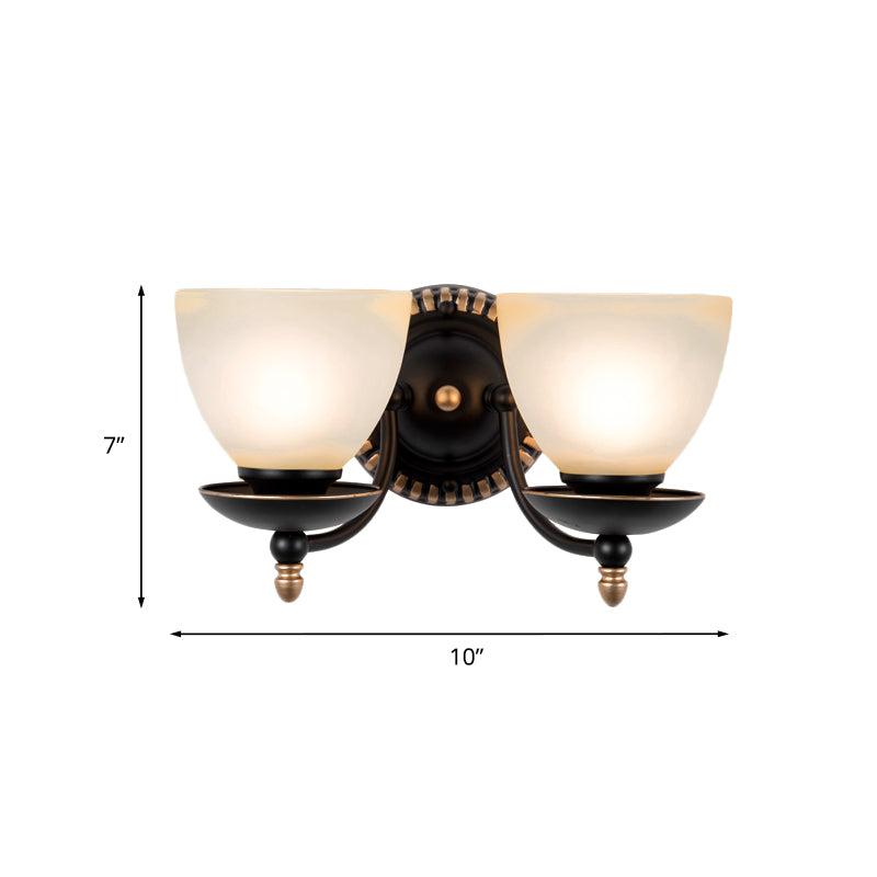 1/2-Head Bud Wall Light Fixture Traditional Black Frosted White Glass Sconce Wall Lighting for Bedroom Clearhalo 'Wall Lamps & Sconces' 'Wall Lights' Lighting' 815099