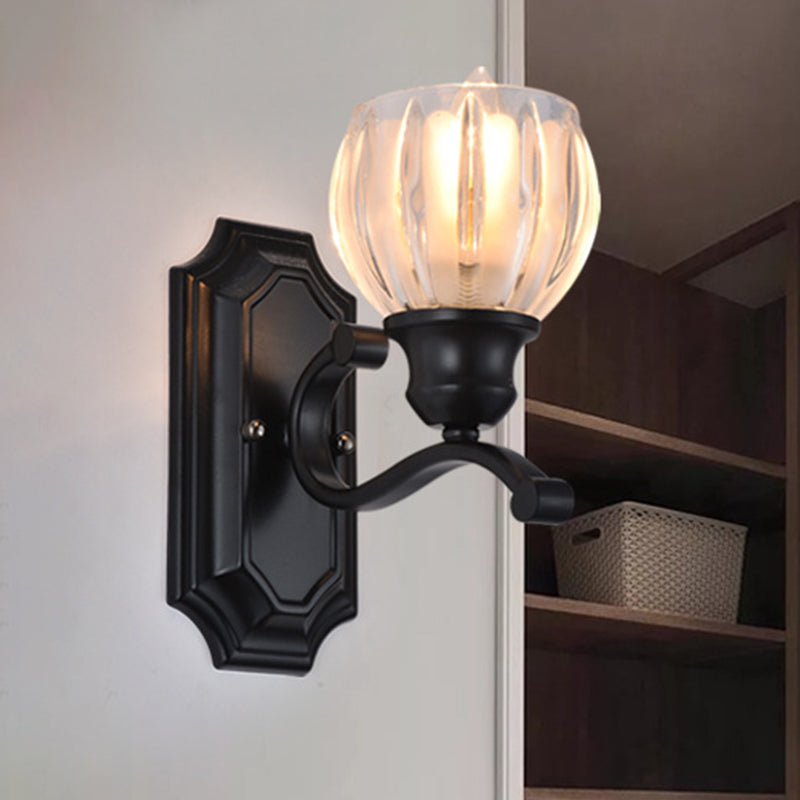 Globe Living Room Wall Sconce Vintage Frosted Glass 1-Light Black Wall Mounted Light Fixture Black Clearhalo 'Wall Lamps & Sconces' 'Wall Lights' Lighting' 815100