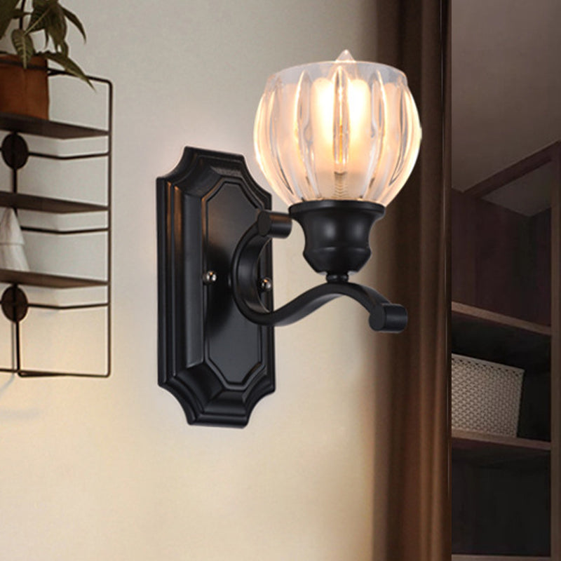 Globe Living Room Wall Sconce Vintage Frosted Glass 1-Light Black Wall Mounted Light Fixture Clearhalo 'Wall Lamps & Sconces' 'Wall Lights' Lighting' 815101