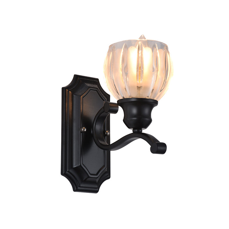 Globe Living Room Wall Sconce Vintage Frosted Glass 1-Light Black Wall Mounted Light Fixture Clearhalo 'Wall Lamps & Sconces' 'Wall Lights' Lighting' 815102