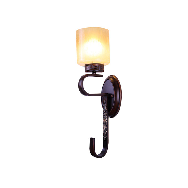 Amber Glass Column Sconce Light Retro 1 Head Living Room Wall Lighting Fixture in Black Clearhalo 'Wall Lamps & Sconces' 'Wall Lights' Lighting' 815114