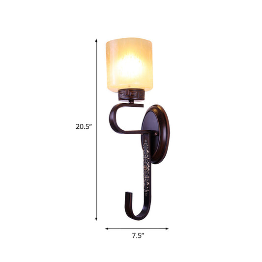 Amber Glass Column Sconce Light Retro 1 Head Living Room Wall Lighting Fixture in Black Clearhalo 'Wall Lamps & Sconces' 'Wall Lights' Lighting' 815115