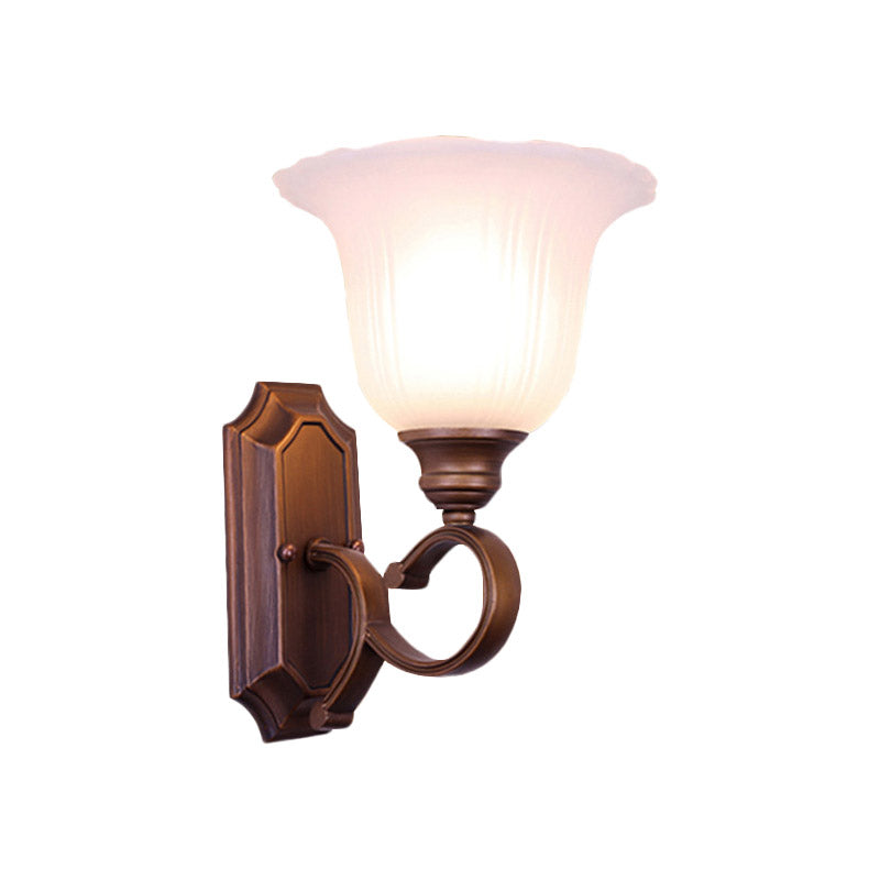 1/2-Light Ivory Glass Sconce Lamp Retro Coffee Blossom Living Room Wall Mounted Light Fixture Clearhalo 'Wall Lamps & Sconces' 'Wall Lights' Lighting' 815127