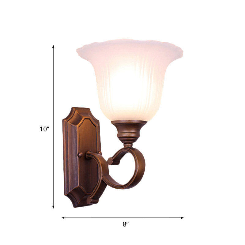 1/2-Light Ivory Glass Sconce Lamp Retro Coffee Blossom Living Room Wall Mounted Light Fixture Clearhalo 'Wall Lamps & Sconces' 'Wall Lights' Lighting' 815128