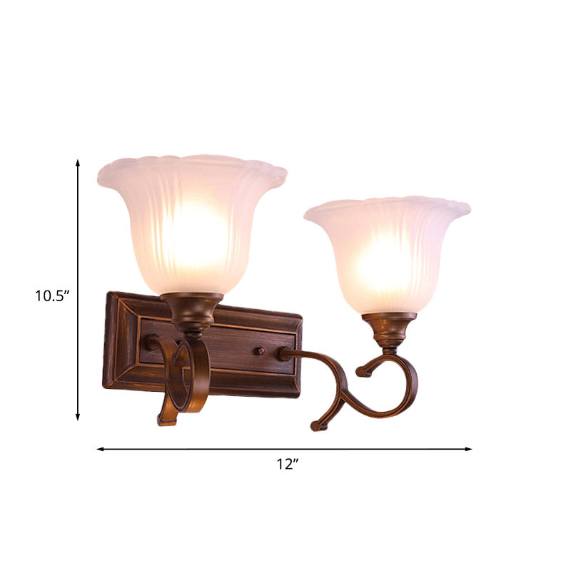 1/2-Light Ivory Glass Sconce Lamp Retro Coffee Blossom Living Room Wall Mounted Light Fixture Clearhalo 'Wall Lamps & Sconces' 'Wall Lights' Lighting' 815133