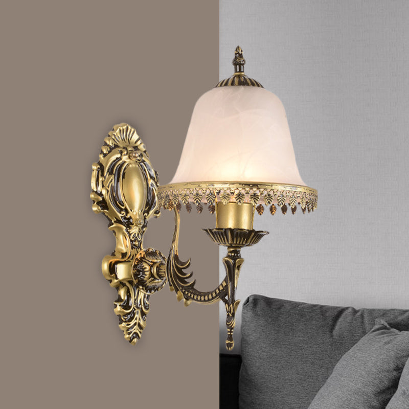 Brass Bell Sconce Lighting Fixture Classic Ivory Glass 1/2-Head Living Rom Wall Mounted Light 1.0 Brass Clearhalo 'Wall Lamps & Sconces' 'Wall Lights' Lighting' 815143