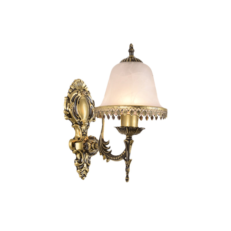 Brass Bell Sconce Lighting Fixture Classic Ivory Glass 1/2-Head Living Rom Wall Mounted Light Clearhalo 'Wall Lamps & Sconces' 'Wall Lights' Lighting' 815145