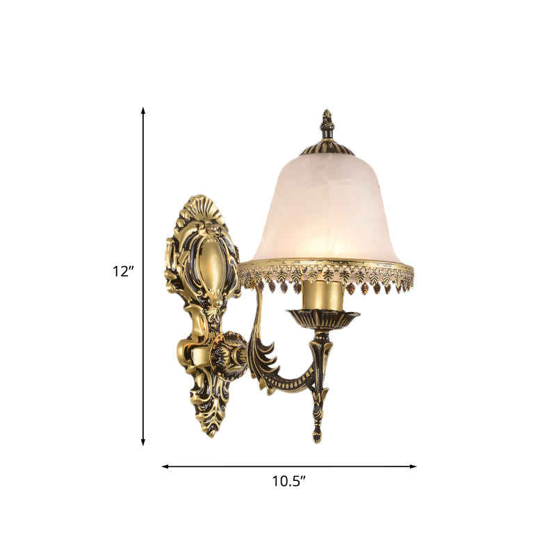 Brass Bell Sconce Lighting Fixture Classic Ivory Glass 1/2-Head Living Rom Wall Mounted Light Clearhalo 'Wall Lamps & Sconces' 'Wall Lights' Lighting' 815146