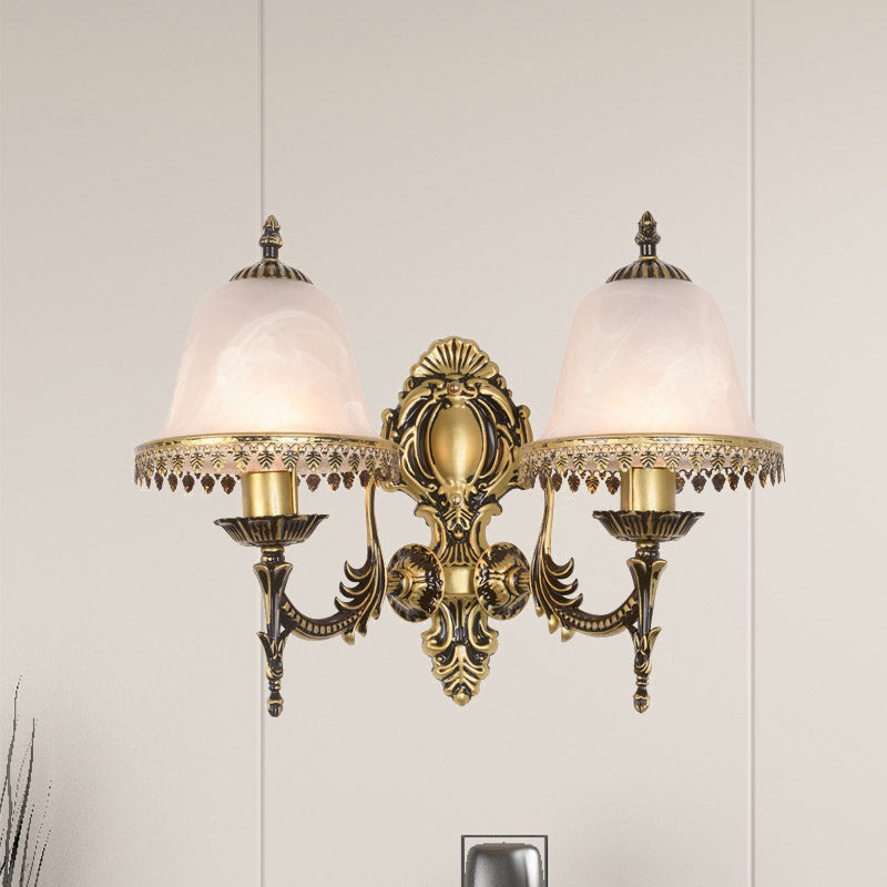 Brass Bell Sconce Lighting Fixture Classic Ivory Glass 1/2-Head Living Rom Wall Mounted Light 2.0 Brass Clearhalo 'Wall Lamps & Sconces' 'Wall Lights' Lighting' 815147