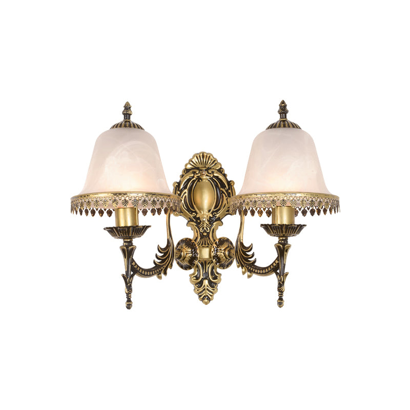 Brass Bell Sconce Lighting Fixture Classic Ivory Glass 1/2-Head Living Rom Wall Mounted Light Clearhalo 'Wall Lamps & Sconces' 'Wall Lights' Lighting' 815150