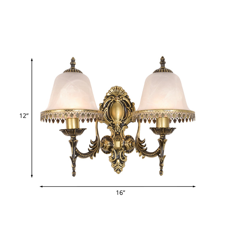 Brass Bell Sconce Lighting Fixture Classic Ivory Glass 1/2-Head Living Rom Wall Mounted Light Clearhalo 'Wall Lamps & Sconces' 'Wall Lights' Lighting' 815151