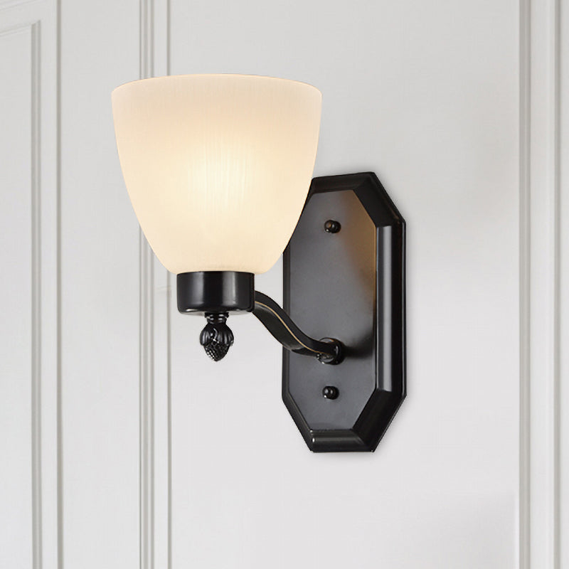 Bud Living Room Wall Light Traditional Ivory Glass 1/2-Bulb Black Wall Sconce Lighting Fixture 1.0 Black Clearhalo 'Wall Lamps & Sconces' 'Wall Lights' Lighting' 815161