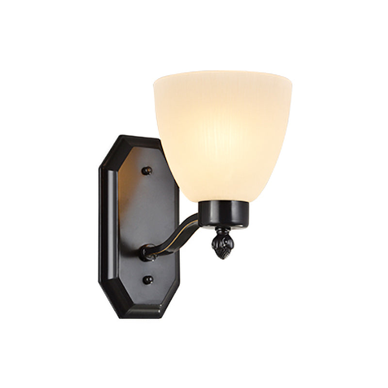 Bud Living Room Wall Light Traditional Ivory Glass 1/2-Bulb Black Wall Sconce Lighting Fixture Clearhalo 'Wall Lamps & Sconces' 'Wall Lights' Lighting' 815163