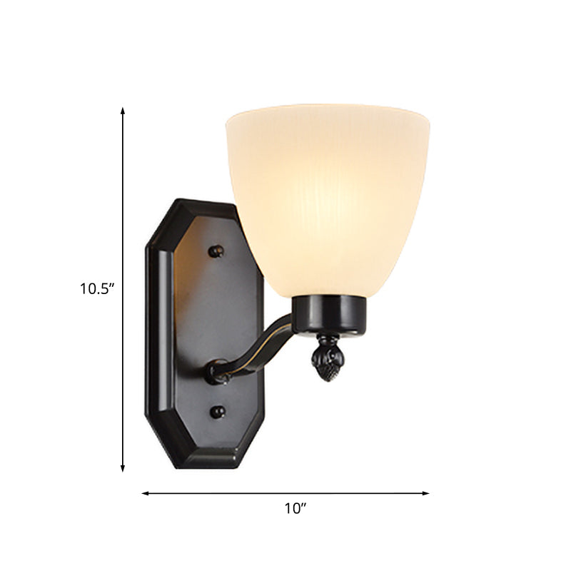 Bud Living Room Wall Light Traditional Ivory Glass 1/2-Bulb Black Wall Sconce Lighting Fixture Clearhalo 'Wall Lamps & Sconces' 'Wall Lights' Lighting' 815164